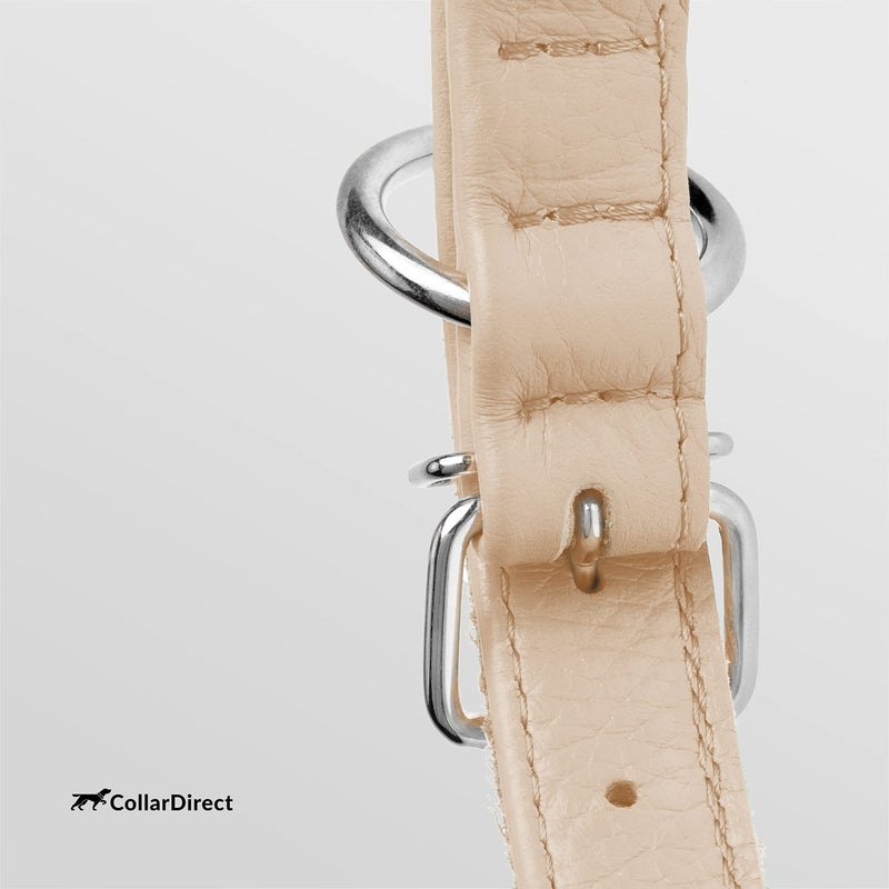 CollarDirect Rolled Leather Dog Collar, Soft Padded Round Puppy Collar, Handmade Genuine Leather Collar Dog Small Large Cat Collars 13 Colors (11-14 Inch, Beige Textured) - Image 3